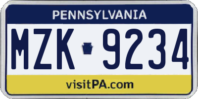 PA license plate MZK9234