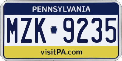 PA license plate MZK9235