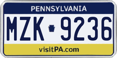 PA license plate MZK9236