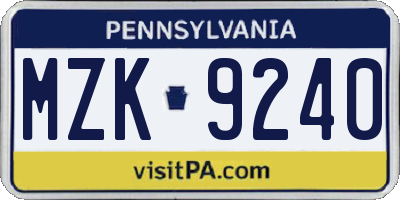 PA license plate MZK9240