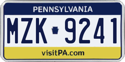 PA license plate MZK9241