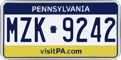 PA license plate MZK9242