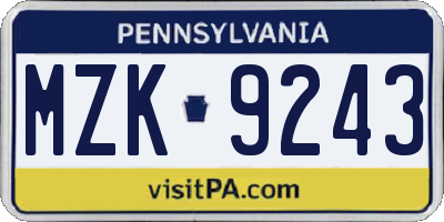 PA license plate MZK9243