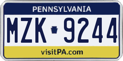 PA license plate MZK9244