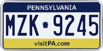 PA license plate MZK9245