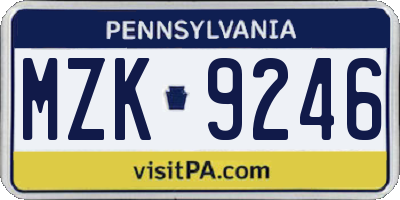 PA license plate MZK9246