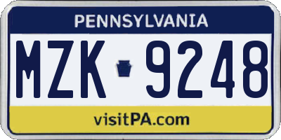 PA license plate MZK9248