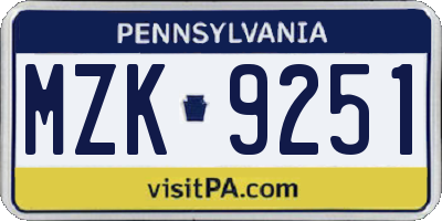 PA license plate MZK9251