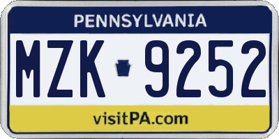 PA license plate MZK9252