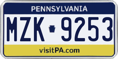PA license plate MZK9253