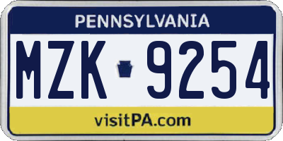 PA license plate MZK9254