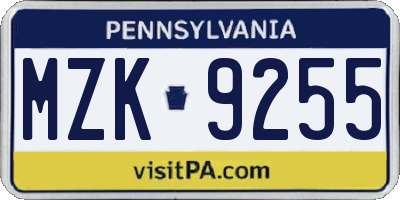 PA license plate MZK9255