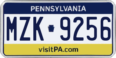 PA license plate MZK9256