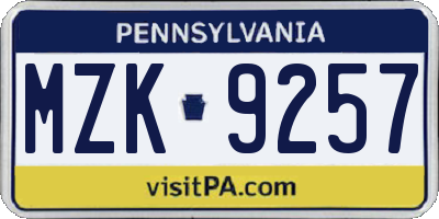 PA license plate MZK9257