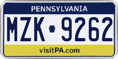 PA license plate MZK9262