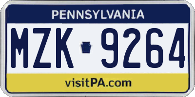 PA license plate MZK9264