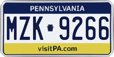 PA license plate MZK9266