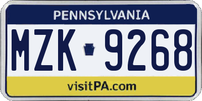 PA license plate MZK9268