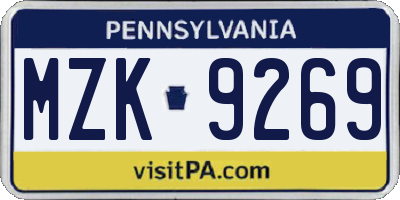 PA license plate MZK9269