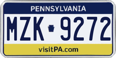 PA license plate MZK9272