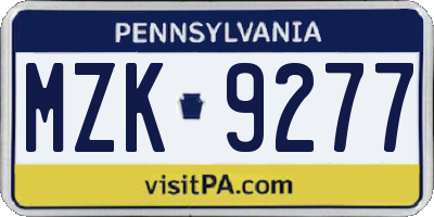 PA license plate MZK9277