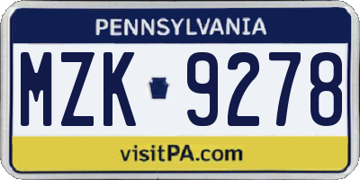 PA license plate MZK9278