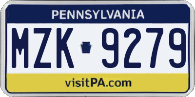 PA license plate MZK9279