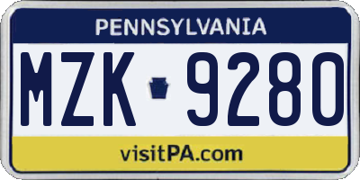 PA license plate MZK9280