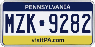 PA license plate MZK9282