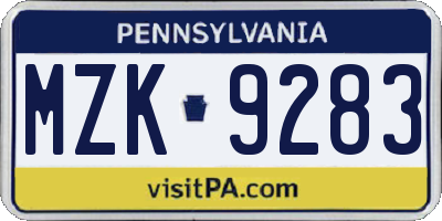 PA license plate MZK9283