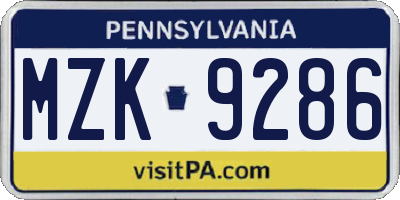 PA license plate MZK9286