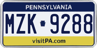 PA license plate MZK9288