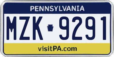 PA license plate MZK9291