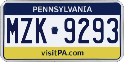 PA license plate MZK9293