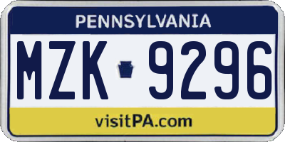 PA license plate MZK9296