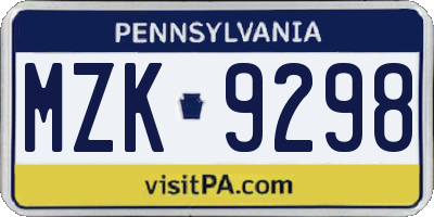 PA license plate MZK9298
