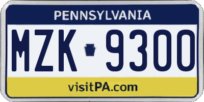 PA license plate MZK9300