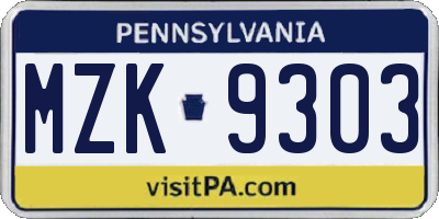 PA license plate MZK9303
