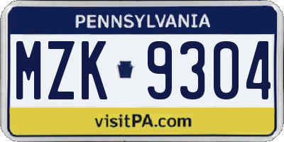 PA license plate MZK9304