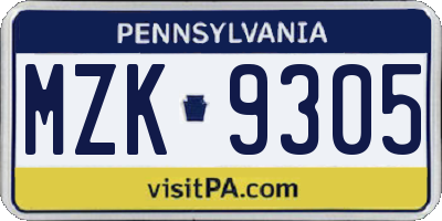 PA license plate MZK9305