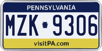 PA license plate MZK9306
