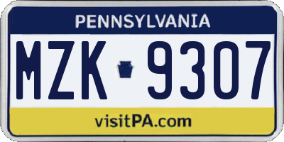 PA license plate MZK9307