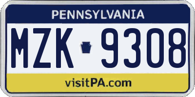 PA license plate MZK9308