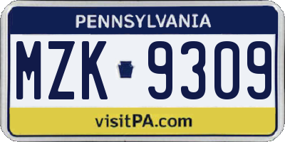 PA license plate MZK9309