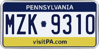 PA license plate MZK9310