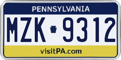 PA license plate MZK9312