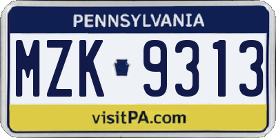 PA license plate MZK9313