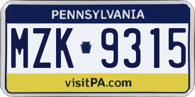 PA license plate MZK9315