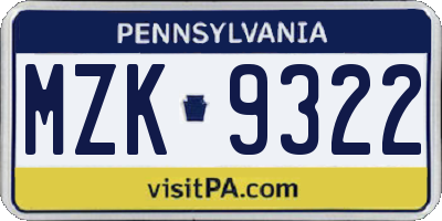 PA license plate MZK9322