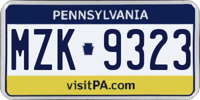 PA license plate MZK9323